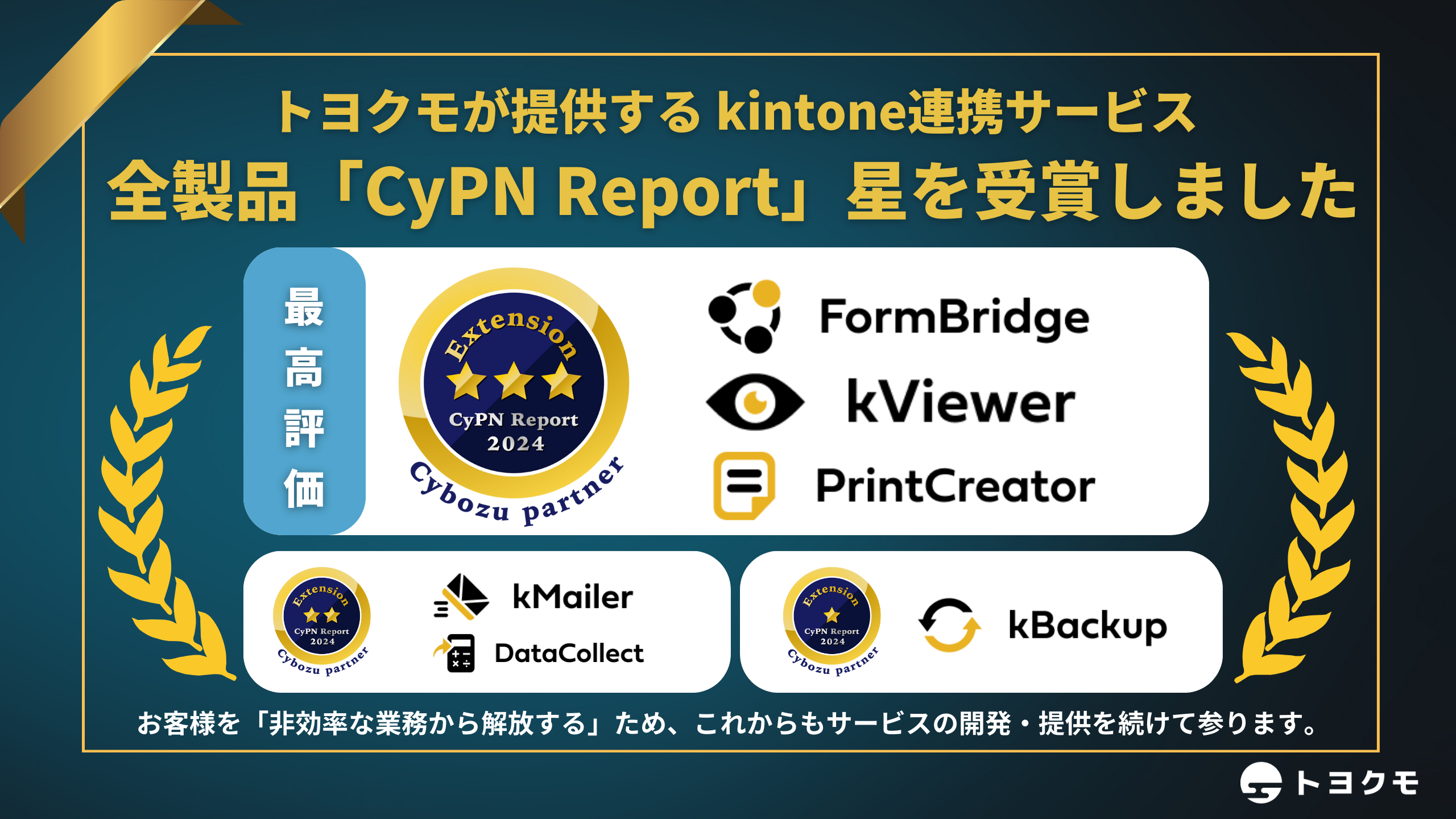 トヨクモ、全てのkintone連携サービスで星評価を獲得。3年連続3